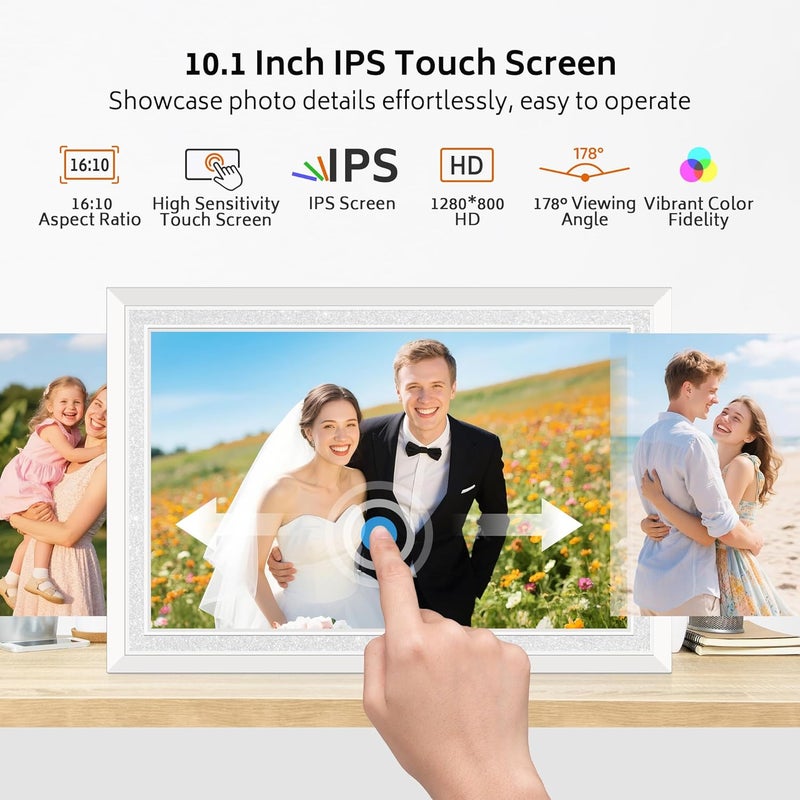 BIGASUO Frameo 10.1" Digital Picture Frame with 32GB Memory White WiFi Electronic Photo Frame 1280 x 800 IPS HD Touch Screen Auto-Rotate Slideshow Wall Mountable Share Photos/Video Remotely Anywhere - Image 4